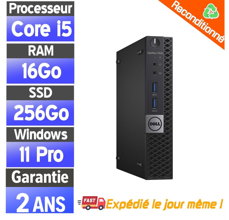 Mini PC Dell OptiPlex 7040 i5 Reconditionné | 16Go RAM, SSD 256Go, Windows 11