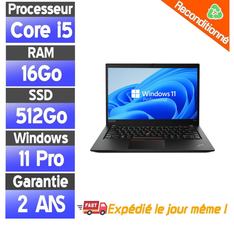 💻 PC portable Lenovo ThinkPad T470S reconditionné i5 16Go 512Go FHD