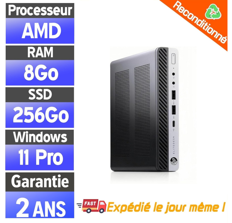 HP EliteDesk 705 G4 Mini – HP Mini PC Windows 11 – AMD A10-9700E – 8Go RAM – 256Go SSD