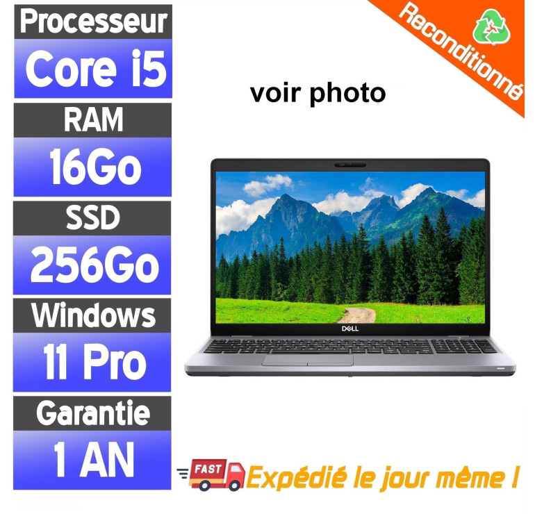 PC Portable Dell 5510 - Core i5 10310U - SSD 256Go Ram 16Go - Win11