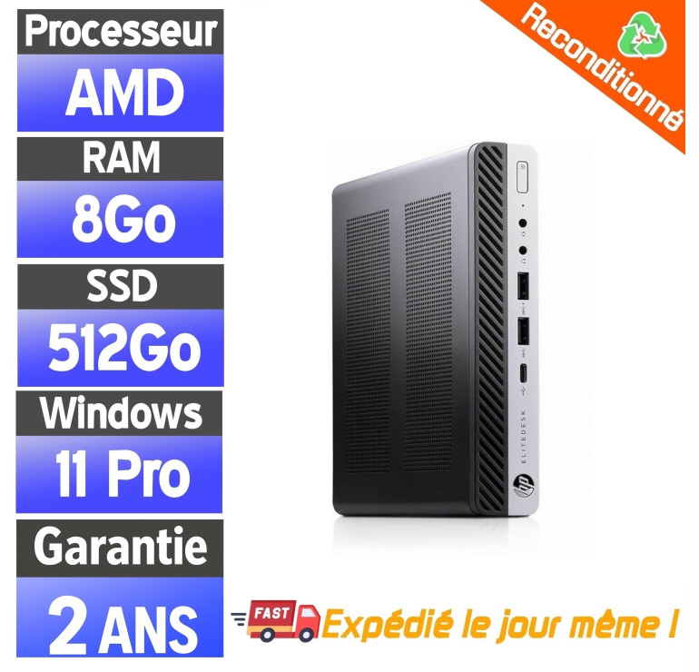 HP EliteDesk 705 G4 Mini – Mini PC pas cher Windows 11 – 8Go RAM – 512Go SSD