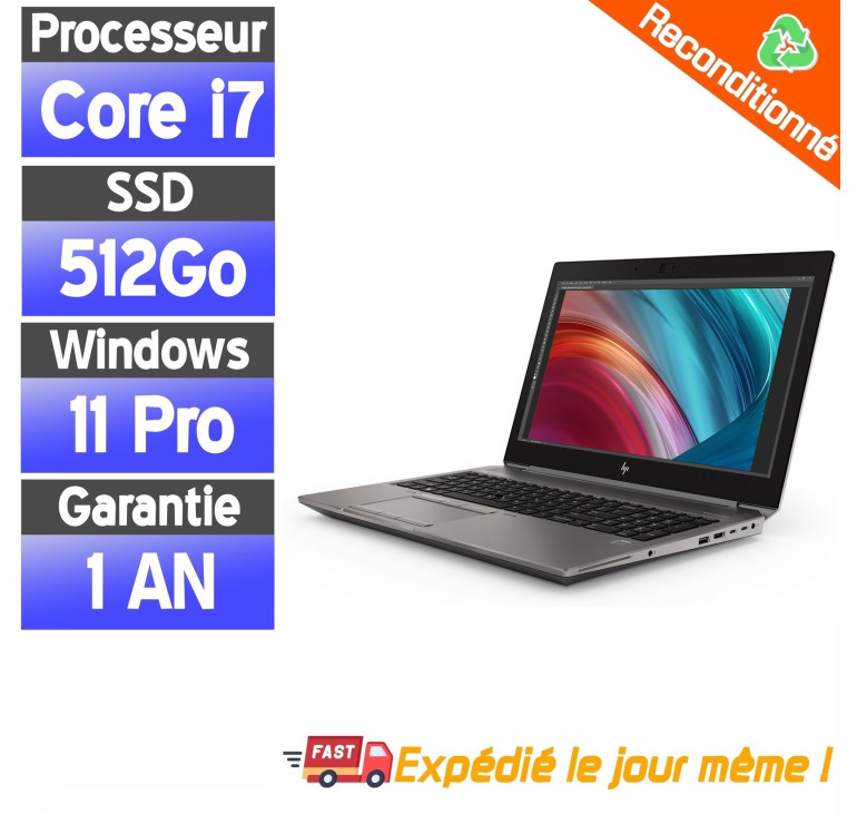 HP ZBook 15 G6 - Core i7-9850H - SSD 512 Go - Ram 64Go - Stockage 500Go HDD