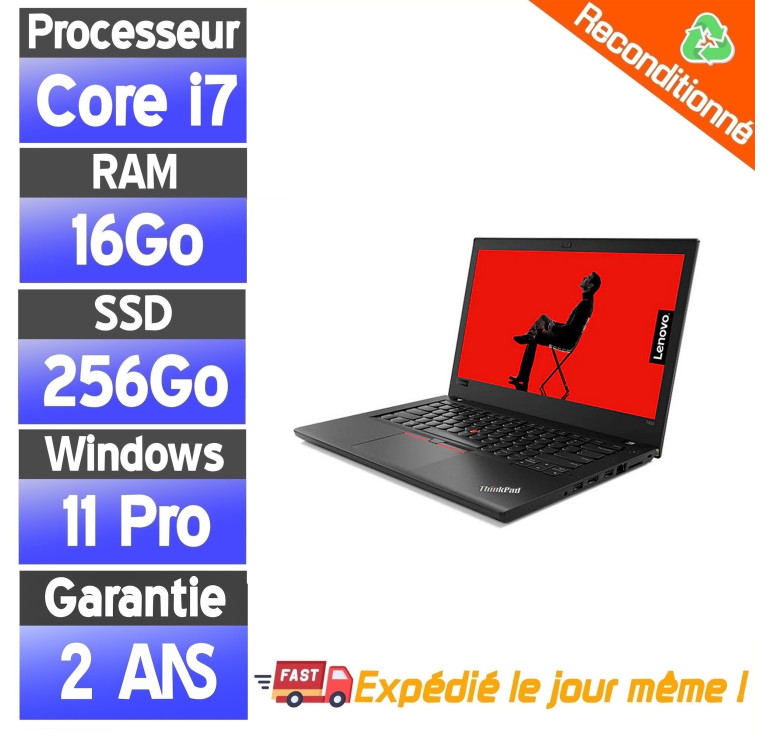 Lenovo ThinkPad T480 i7 8e Génération – 16Go RAM – SSD 256Go – PC Portable Reconditionné Pas Cher