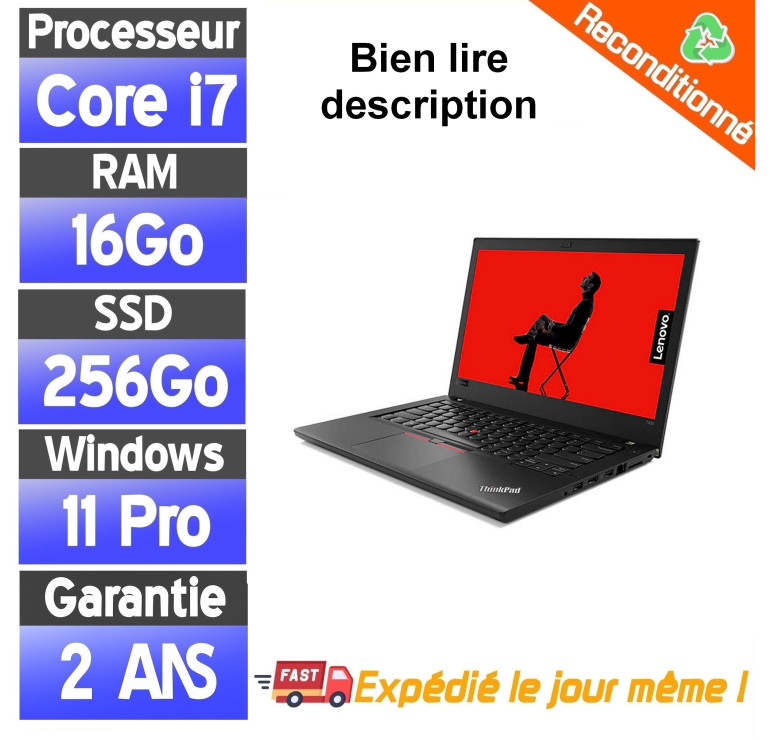 Lenovo ThinkPad T480 i7 – 16Go RAM – SSD 256Go – PC Portable Reconditionné Pas Cher