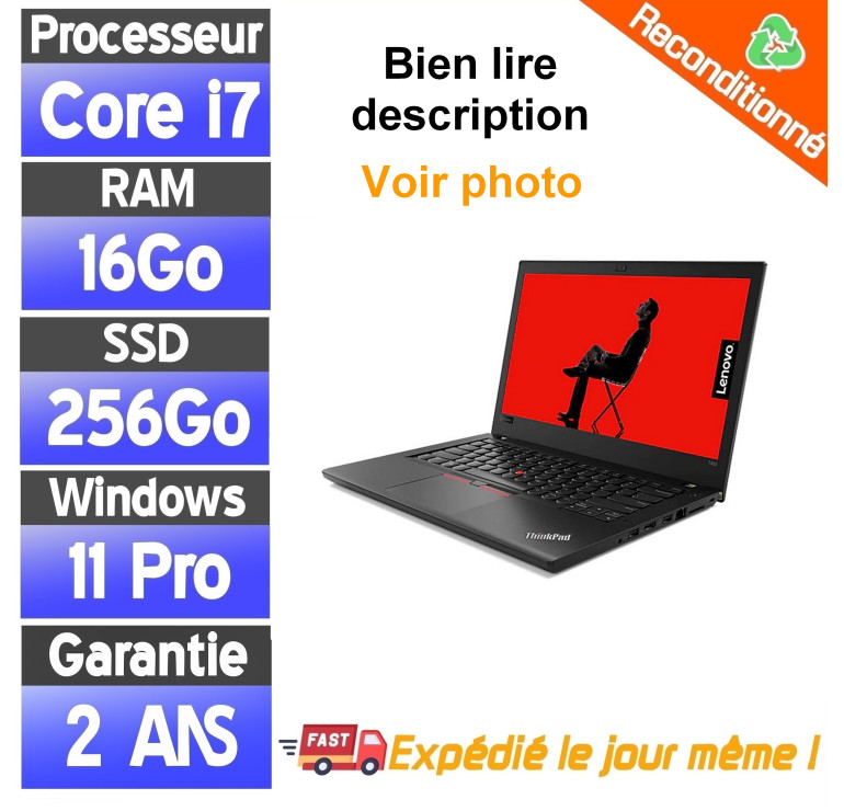 Lenovo ThinkPad T480 i7 – 16Go RAM – SSD 256Go – PC Portable Reconditionné Puissant