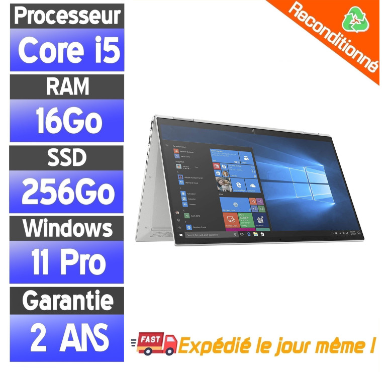 HP EliteBook x360 1040 G7 – i5 10ᵉ Génération – 16Go RAM – SSD 256 Go – PC Portable Tactile Convertible
