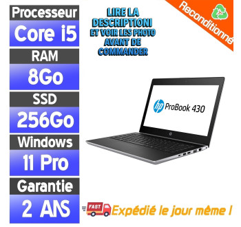 HP ProBook 430 G5 Reconditionné – i5-8250U – 8Go RAM – 256Go SSD – Full HD – Windows 11