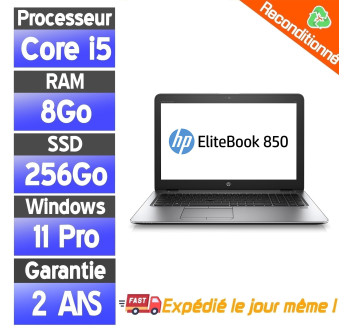 HP EliteBook 850 G3 Reconditionné – i5-6300U – 8Go RAM – SSD 256Go – Full HD – Windows 11