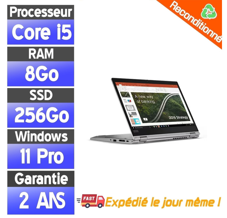 Lenovo Yoga L13 Reconditionné – Core i5, SSD 256Go, Tactile 13", État Correct