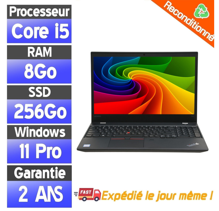 Lenovo ThinkPad T570 Reconditionné – i5-6300U – 8Go RAM – SSD 256Go