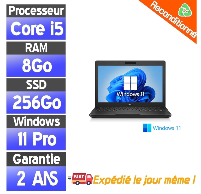 Dell Latitude 5290 Reconditionné – i5-7300U – 8Go RAM – SSD 256Go – 12.5" – Windows 11