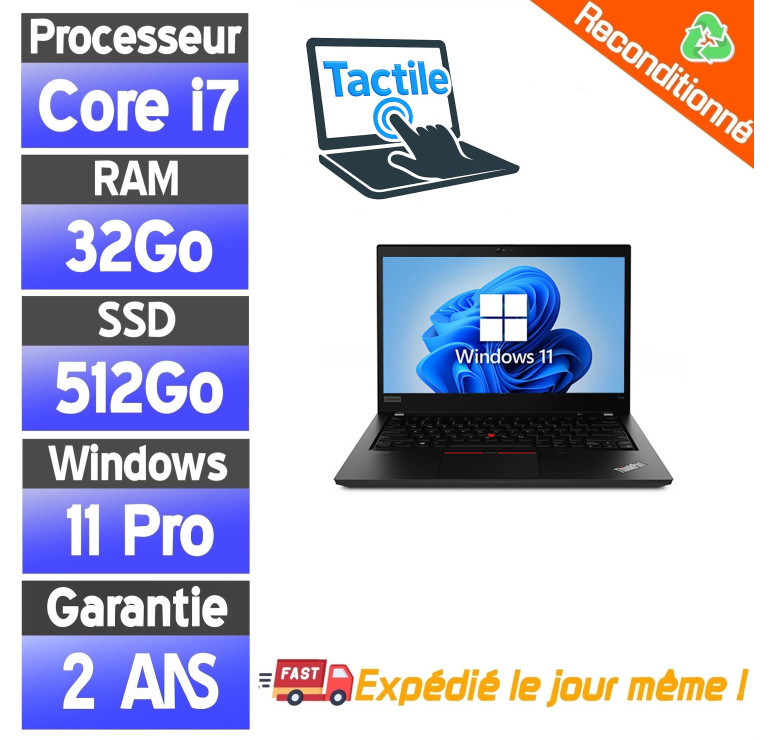 Lenovo ThinkPad T14 Reconditionné – i7-1185G7 – 32Go RAM – SSD 512Go – Écran Tactile – Windows 11 Pro