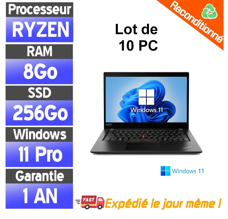 Lot de 10  - Lenovo Thinkpad X395 -  Amd Ryzen 3 Pro - SSD 256Go Ram 8Go