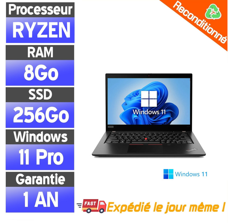 PC Lenovo Thinkpad X395 -  Amd Ryzen 3 Pro 3300U - SSD 256Go Ram 8Go