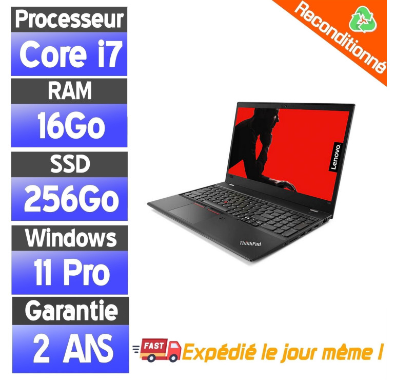 💻 PC Reconditionné Pas Cher – Lenovo ThinkPad T580 15.6" Full HD, i7, 16Go RAM, SSD 256Go, Windows 11 Pro