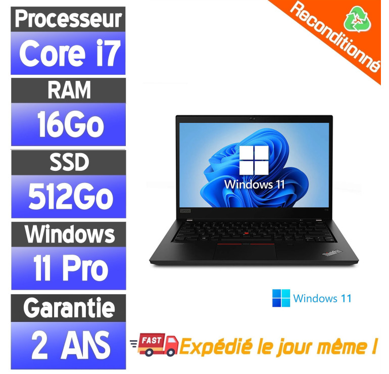 Lenovo ThinkPad T14 Gen 1 i7-10510U – 16Go RAM – 512Go SSD – PC Portable Reconditionné Professionnel