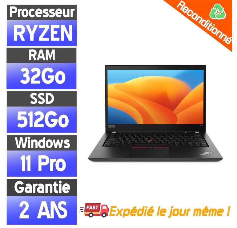 Lenovo ThinkPad P14s Gen 2 Ryzen 7 PRO 5850U – 32Go RAM – 512Go SSD – PC Portable Reconditionné Professionnel