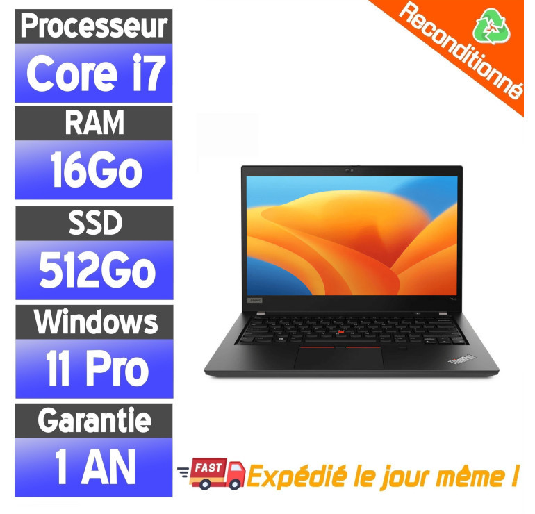 Lenovo ThinkPad P14s Gen 1 i7-10510U – 16Go RAM – 512Go SSD – QWERTY – PC Portable Reconditionné