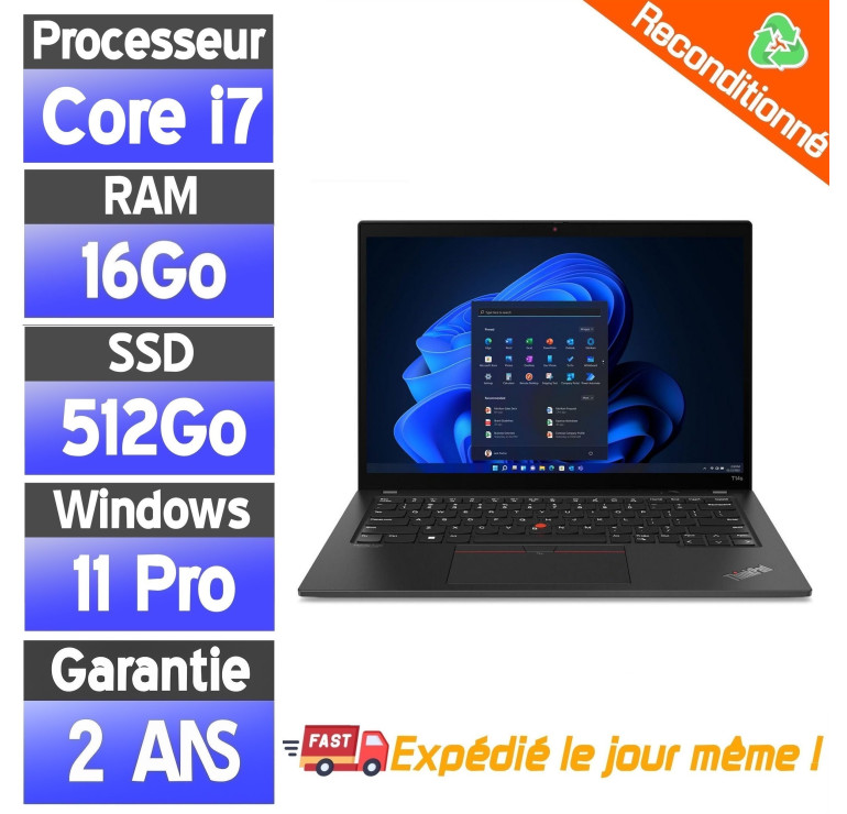 Lenovo ThinkPad T14 Gen 4 i7-1355U – 16Go RAM – 512Go SSD – PC Portable Professionnel Reconditionné