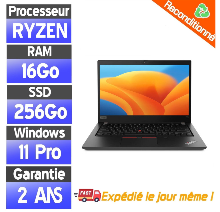 Lenovo ThinkPad P14s Gen 1 Ryzen 7 Pro 4750U – 16Go RAM – 256Go SSD – PC Portable Reconditionné Professionnel