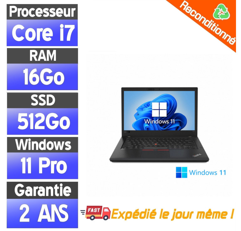 🖥️ Lenovo ThinkPad T480 reconditionné | Core i7, 16 Go RAM, SSD 256 Go ⚡