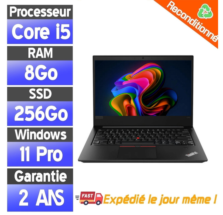Lenovo ThinkPad E480 i5-8250U – 8Go RAM – 256Go SSD – PC Portable Reconditionné Professionnel