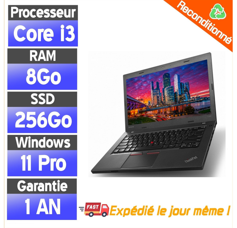 Lenovo ThinkPad L470 – i3 6e Gen, 8Go RAM, SSD 256Go, 14" Reconditionné Pas Cher