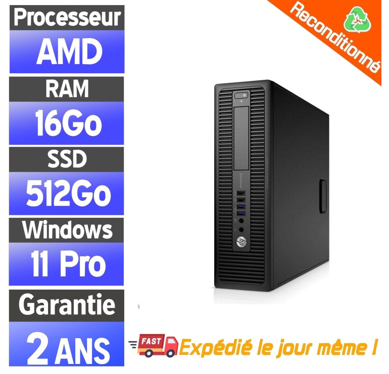 HP EliteDesk 705 G3 – PC fixe reconditionné – 16Go RAM – SSD 512Go – pas cher
