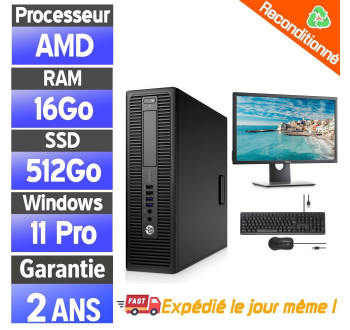 HP EliteDesk 705 G3 SFF – Pack PC complet reconditionné – 16Go RAM – SSD 512Go