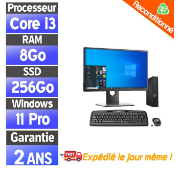 Dell OptiPlex 3050 Mini – Pack PC complet reconditionné – i3-7100T – 8Go RAM – SSD 256Go – Écran 22" – Windows 11 Pro