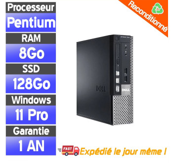 Dell OptiPlex 7010 USFF – PC fixe reconditionné – Pentium G2120 – 8Go RAM – SSD 128Go – Windows 11 Pro