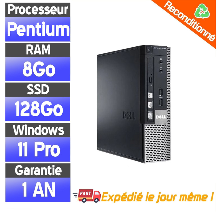 Dell OptiPlex 7010 USFF – PC fixe reconditionné – Pentium G2120 – 8Go RAM – SSD 128Go – Windows 11 Pro