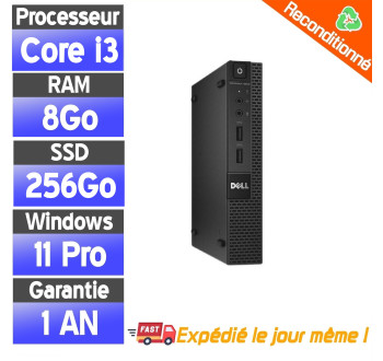 Dell OptiPlex 9020 Micro – Mini PC reconditionné PAS CHER – Core i3-4150T – 8Go RAM – SSD 256Go