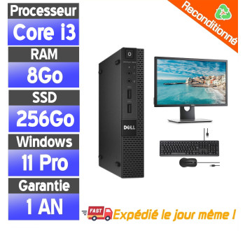 Dell OptiPlex 9020 Micro – Pack PC complet reconditionné – i3-4150T – 8Go RAM – SSD 256Go – Windows 11 Pro – Écran 19 ou 22 pouc
