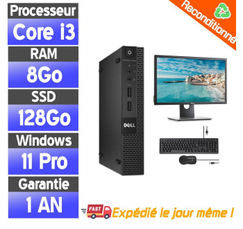 Dell OptiPlex 9020 Micro – Mini PC reconditionné – Core i3-4150T – 8Go RAM – SSD 128Go – Windows 11 Pro