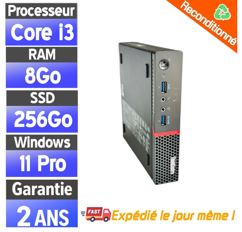 Lenovo ThinkCentre M700 – PC fixe reconditionné – Intel Core i3 – 8Go RAM – SSD 256Go – Windows 11 Pro