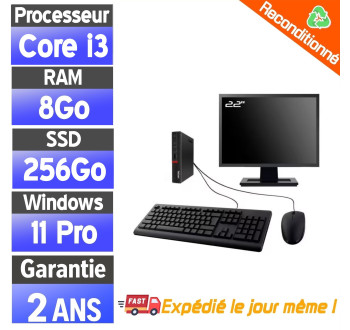 Lenovo ThinkCentre M700 – Pack PC complet reconditionné – i3-6100T – 8Go RAM – SSD 256Go – Windows 11 Pro – Écran 22"