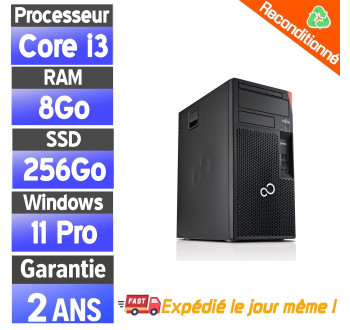 Fujitsu Esprimo P558/E85 – PC fixe tour reconditionné – i3-8100 – 8Go RAM – SSD 256Go – Windows 11 Pro – Sans lecteur DVD