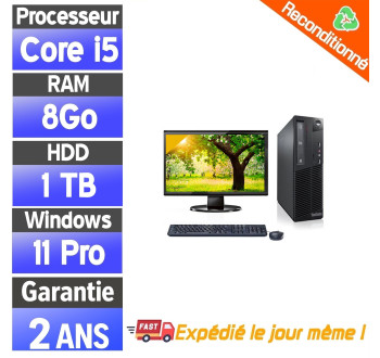 Pack complet Lenovo ThinkCentre M82 SFF – i5-3470 – 8Go RAM – HDD 1To – Windows 11 Pro – Écran 19" ou 22" – Reconditionné