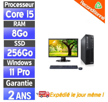 Pack complet Lenovo ThinkCentre M82 SFF – i5-3470 – 8Go RAM – SSD 256Go – Windows 11 Pro – Écran 19" ou 22" – Reconditionné