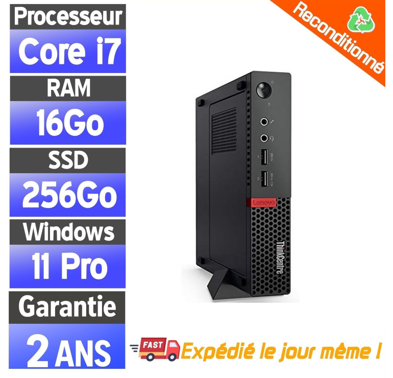 Lenovo ThinkCentre M910Q Tiny – PC fixe reconditionné – i7-6700T – 16Go RAM – SSD 256Go – Windows 11 Pro