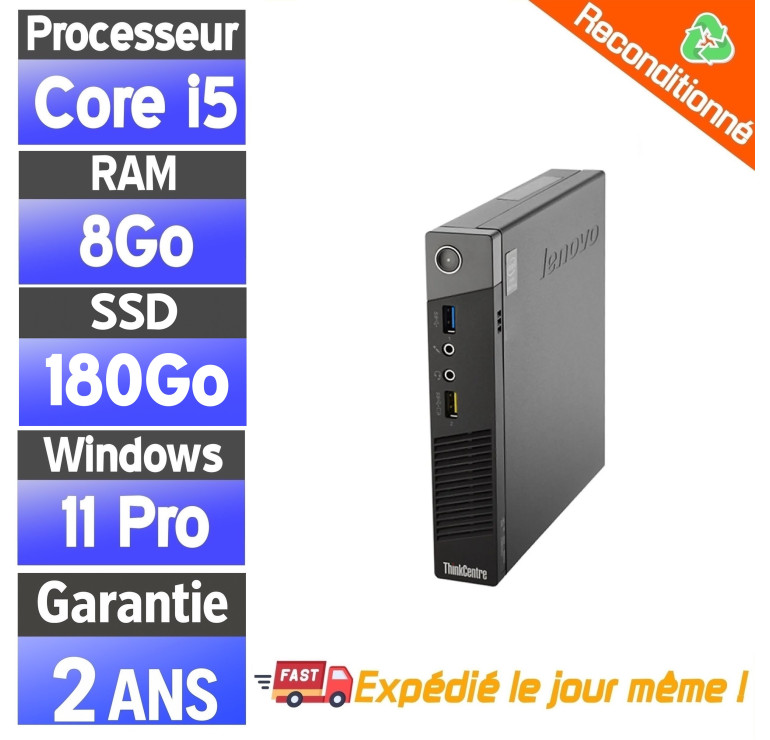 Lenovo ThinkCentre M700 – PC fixe reconditionné – Intel Core i3 – 8Go RAM – SSD 256Go – Windows 11 Pro
