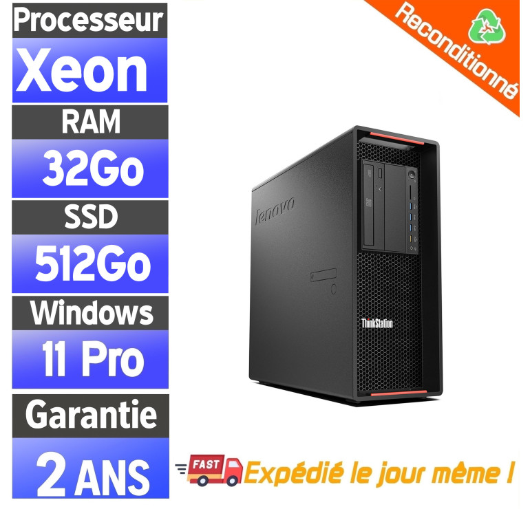 Lenovo ThinkStation P500 – Workstation reconditionnée – Xeon E5-1620 v3 – 32Go RAM – SSD 512Go + 2To – Windows 11 Pro