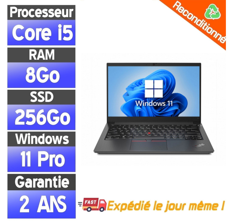 Lenovo ThinkPad E14 – PC portable reconditionné – i5-1135G7 – 8Go – SSD 256Go – AZERTY