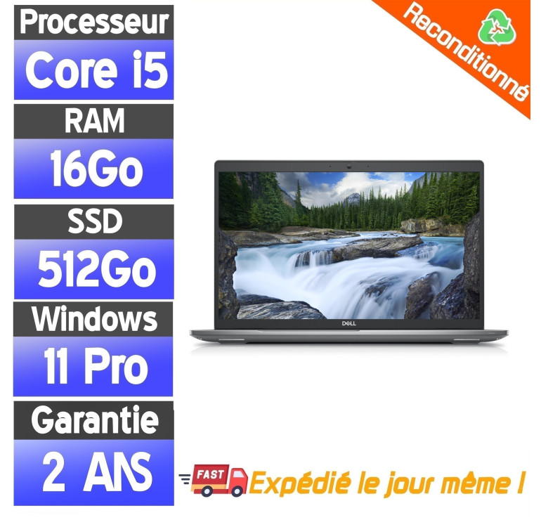 Dell Latitude 5530 – PC portable reconditionné – i5-1145G7 – 16Go RAM – SSD 256Go – Windows 11 Pro