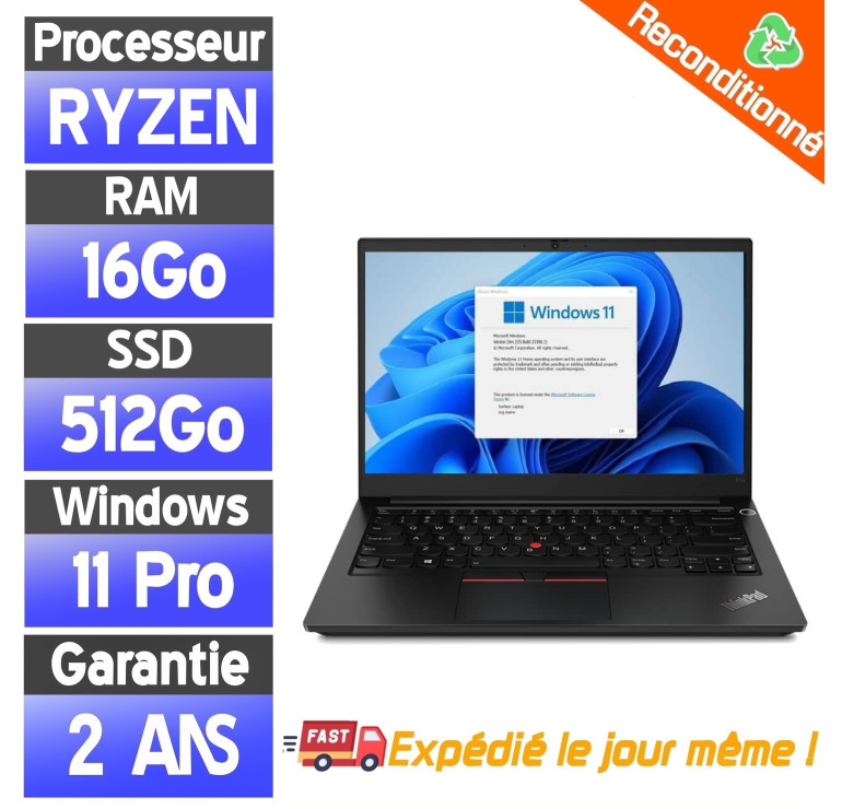 Lenovo ThinkPad E14 Gen2 – PC portable reconditionné – Ryzen 7 5825U – 16Go – SSD 512Go – État correct