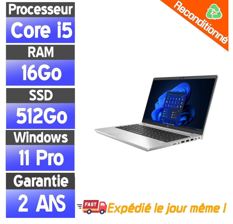 HP ProBook 440 G8 – PC portable reconditionné – i5-1135G7 – 16Go – SSD 256Go – Windows 11 Pro