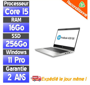 HP ProBook 430 G6 13.3" – Core i5-8250U – 16Go RAM – SSD 256Go – PC Portable Pro Reconditionné
