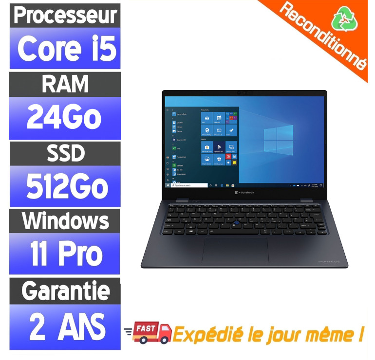 Toshiba Dynabook X30L-J-11D – Core i5-1135G7 – 24Go RAM – SSD 256Go – PC Portable Reconditionné État Correct