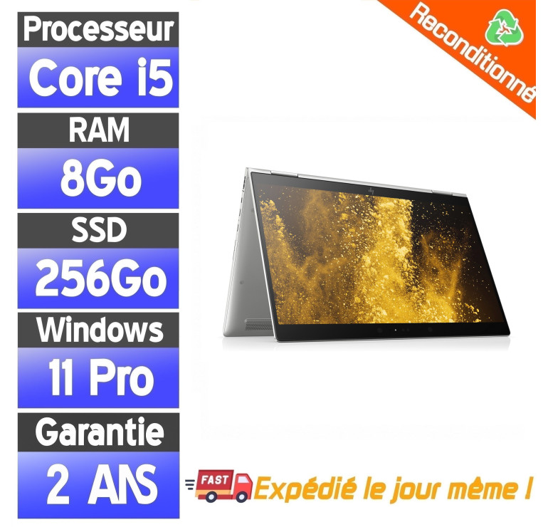 HP EliteBook x360 1030 G3 i5 8ᵉ Génération – 8Go RAM – SSD 256Go – Écran Tactile Convertible